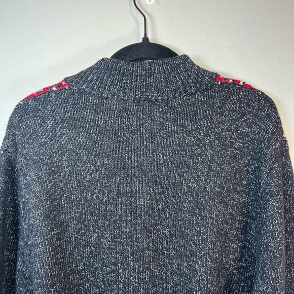 Chaps Fair Isle Henley Sweater Marled Gray  Pullover 1/4 Button Mock Neck  Large - Picture 10 of 13
